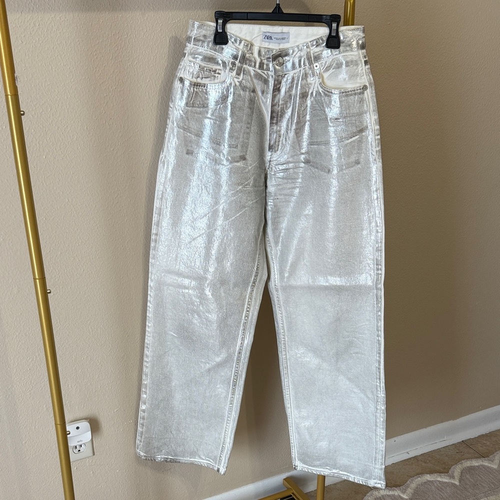 Zara Shimmering Silver Pants